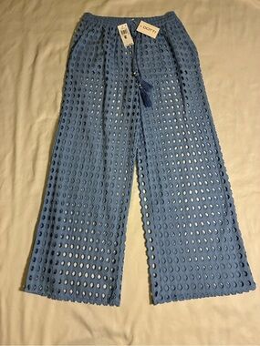 Dotti Light Blue Eyelet Wide-Leg Women’s Swimwear Cover-Up Pants